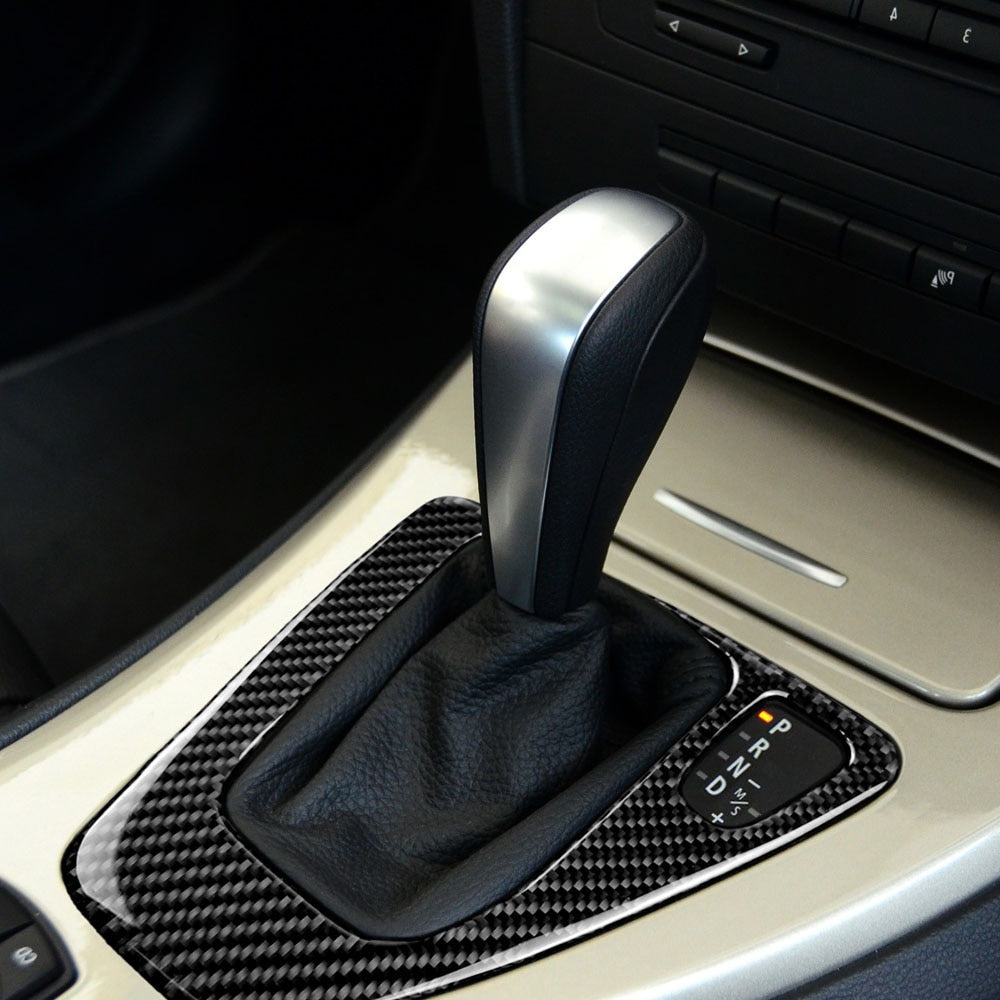 Carbon Fiber Gear Shift Panel Cover Trim Decal For BMW E90 E92 E93 3 Series 2005-2012